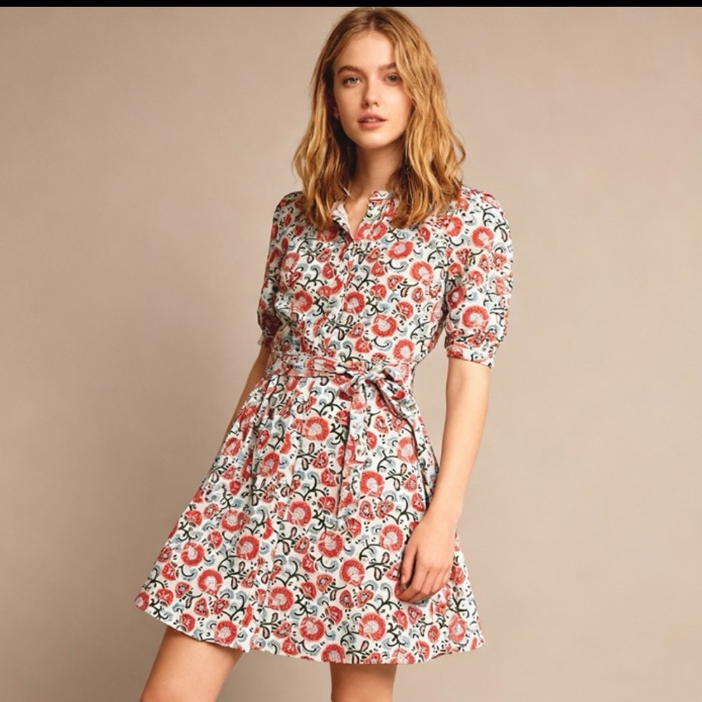 Boden Ada Double Cloth Cotton Floral Midi Shirt Dress Size 10R
